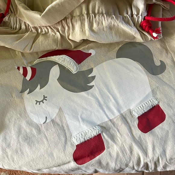 [ XL Canvas Santa Claus Unicorn Drawstring Christmas Gift Bag ] - Picture 1 of 6